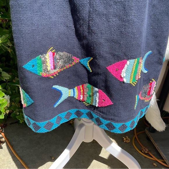 Talbots sequin Fish 🐟 embroidered embellished navy sheath Dress size 16 ⭐️ - Picture 6 of 9